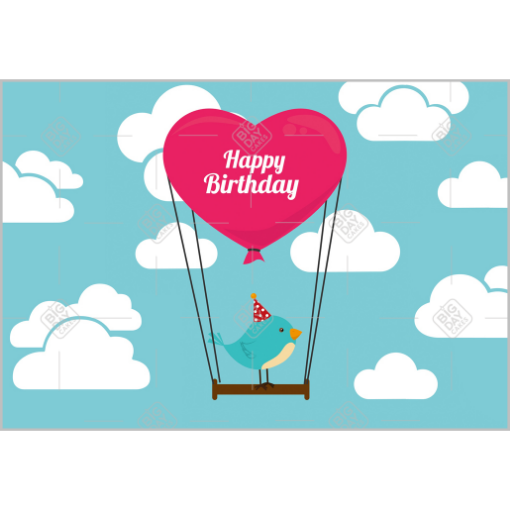 Happy Birthday bird in a balloon topper - landscape