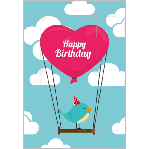 Happy Birthday bird in a balloon topper - portrait