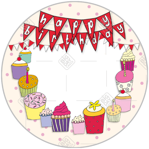 Birthday bunting and frame - cupcake - round