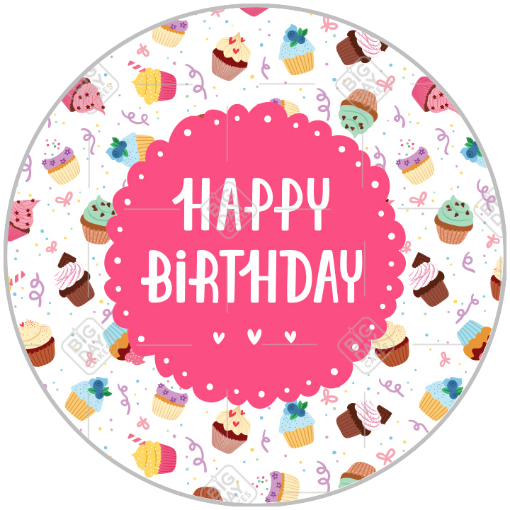 Birthday topper - cupcake - round