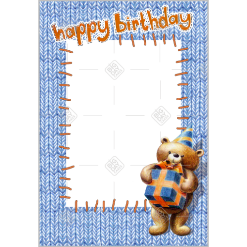Happy Birthday cute teddy blue frame - portrait