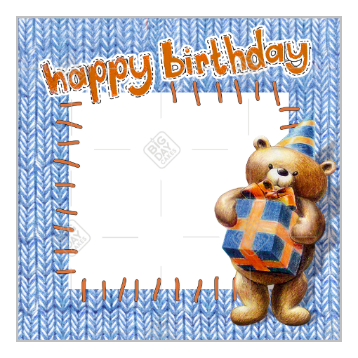 Happy Birthday cute teddy blue frame - square