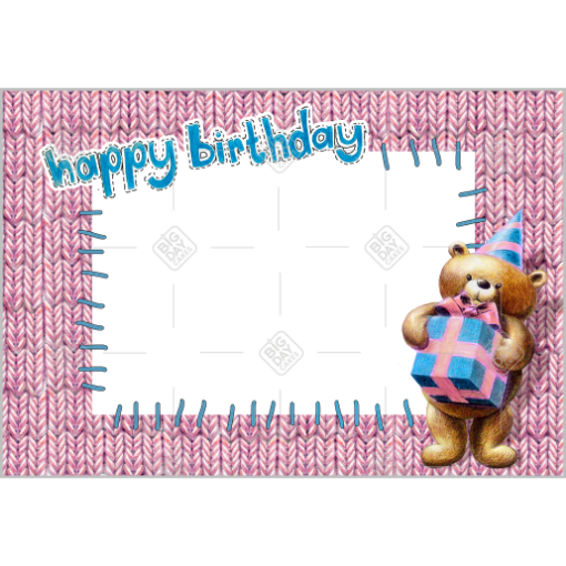 Happy Birthday cute teddy pink frame - landscape