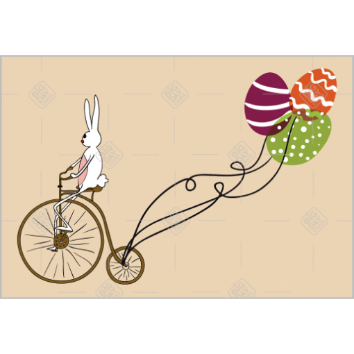 Easter bunny on a bike topper - landscape