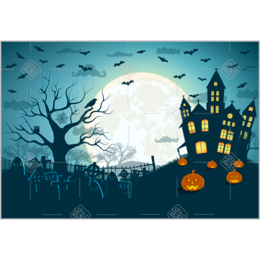 Haunted house with bats topper - landscape