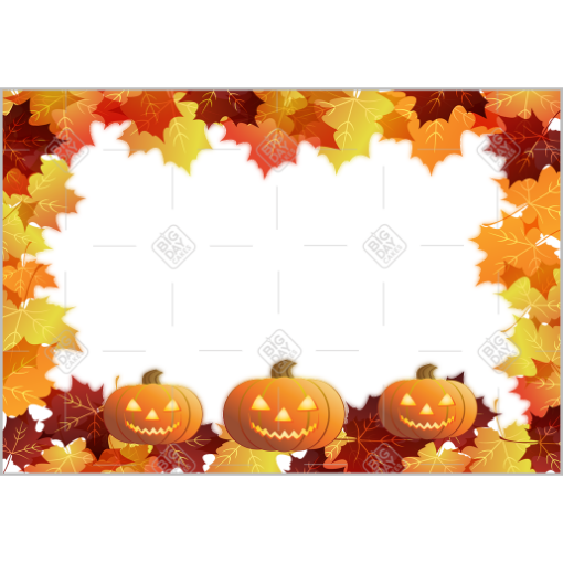 Autumn leaves and smiling pumpkins frame - landscape