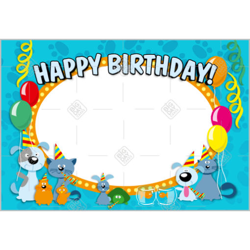 Happy Birthday animals blue frame - landscape