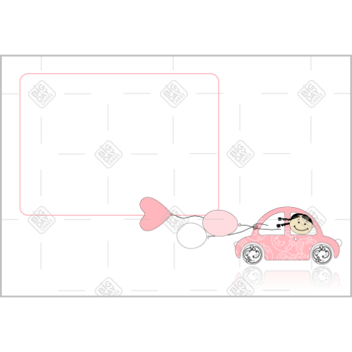 Pink car with love hearts frame - landscape