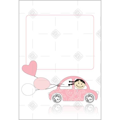 Pink car with love hearts frame - portrait