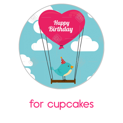 Happy Birthday bird in a balloon topper - cupcake