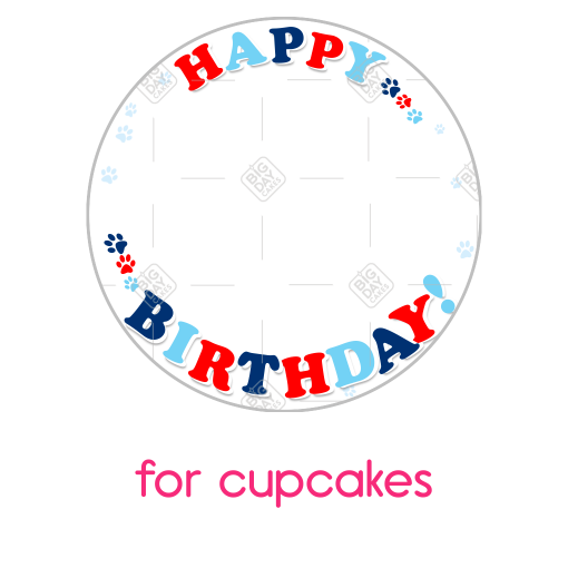 Happy Birthday paw prints frame - cupcake