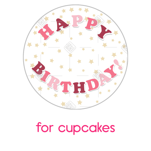 Happy Birthday pink stars topper - cupcake
