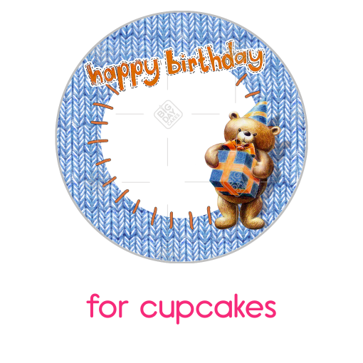 Happy Birthday cute teddy blue frame - cupcake