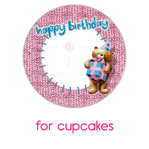 Happy Birthday cute teddy pink frame - cupcake